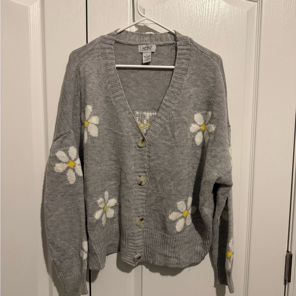 Just Polly Gray Floral Cardigan